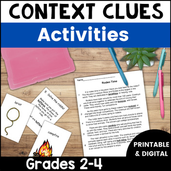 Preview of Context Clues Activities Lesson Plan Task Cards and Worksheets - Vocabulary