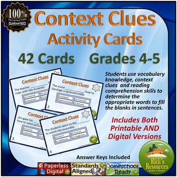 Preview of Context Clues Activity Cards - Print and Boom Cards™ Versions
