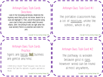 Context Clues Antonym Clue Words by The Cozy Learning Cottage TpT