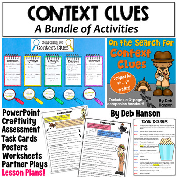 Preview of Context Clues Practice Bundle: Worksheets, Task Cards, Activities | 4th 5th 6th