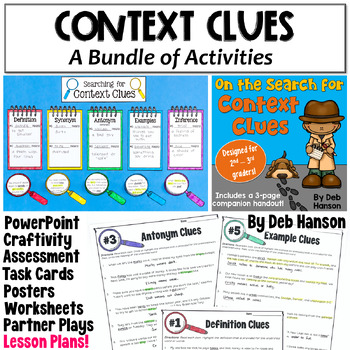 Preview of Context Clues Practice Bundle: Worksheets, Task Cards, Activities for 2nd & 3rd