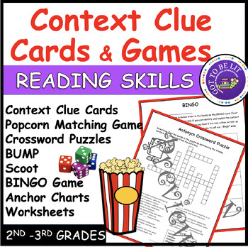 Context Clues Cards and Games: Bump Scoot Matching Bingo Crossword