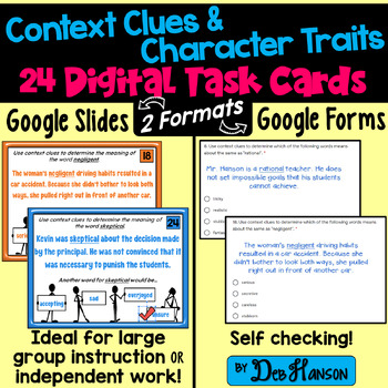 Preview of Context Clues & Character Trait Task Cards Using Google Forms