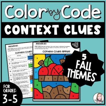 Preview of Context Clues Color by Number Fall Worksheets