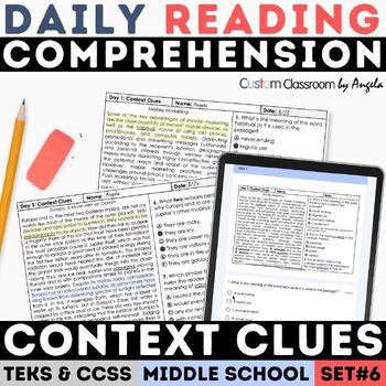 Preview of STAAR Context Clues Quiz Passages 6th 7th 8th Grade ELA Literacy Warm Ups