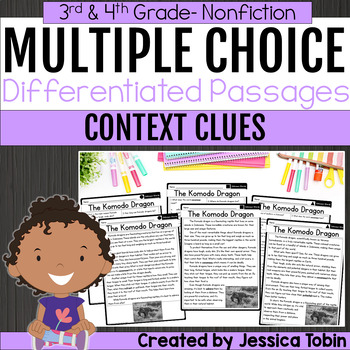 Preview of Context Clues Differentiated Reading Passages 3rd 4th Grade Multiple Choice