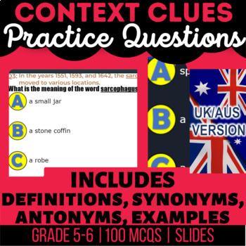 Preview of Context Clues Editable Presentations Explanations, Synonyms UK/AUS English