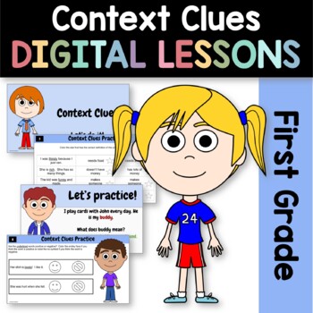 Preview of Context Clues First Grade Interactive Google Slides | Daily Grammar Practice