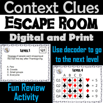 Preview of Context Clues Activity Escape Room: Making Inferences Game Vocabulary in Context
