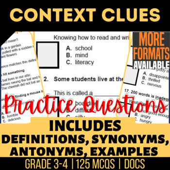 Preview of Context Clues Google Docs Worksheets | Synonyms Antonyms Examples 3rd-4th Grade