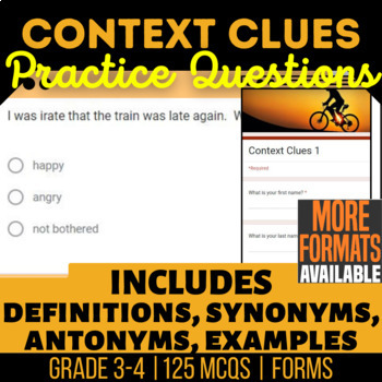 Preview of Context Clues Google Forms | Synonyms Antonyms Definitions | Digital Resources