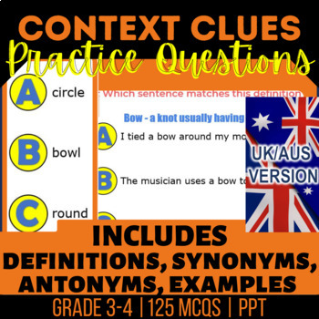 Preview of Context Clues Interactive: Synonyms and Antonyms, Definitions UK/AUS Spelling
