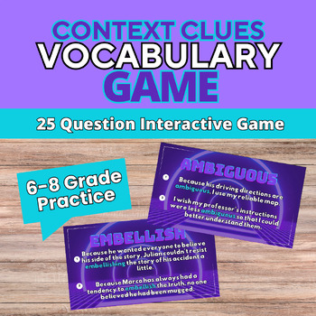 Preview of Context Clues Interactive Vocabulary Game 6-8
