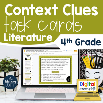 Preview of Context Clues Literature Task Cards 4th Grade I Google Slides and Forms