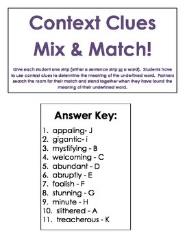 Tigge Bank stramt Context Clues Mix and Match by Jennifer Travis | TPT