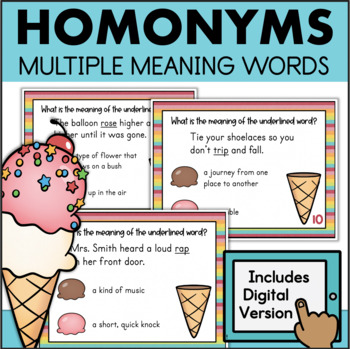 Preview of HOMONYMS Multiple Meaning Words Context Clues Activities ELA Reading Task Cards