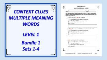 Preview of Context Clues: Multiple Meaning Words Fillable PDF Level 1 Bundle 1 Sets 1-4