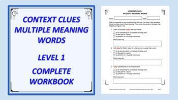 Preview of Context Clues: Multiple Meaning Words Fillable PDF Level 1 Complete Workbook