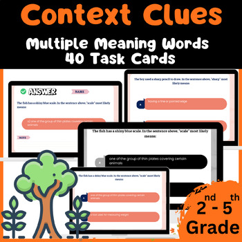 Preview of 40 Context Clues: Multiple Meaning Words Task Cards