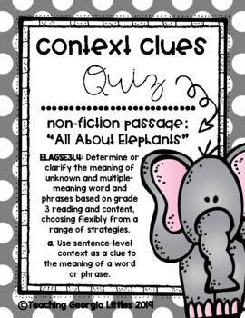 Preview of Distance Learning Context Clues - Non-Fiction [Elephants] Digital and Print