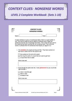 Preview of Context Clues: Nonsense Words Fillable PDFs Level 2 Complete Workbook Sets 1-10