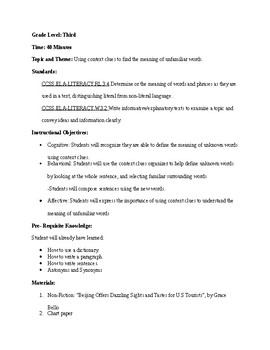 Preview of Context Clues Organizer Formal Lesson Plan + Activity