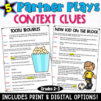 Preview of Context Clues Practice: Partner Play Scripts and Worksheets 2nd 3rd