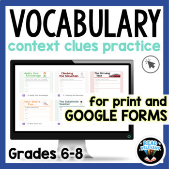 Preview of Context Clues Passages for Vocabulary Comprehension 6th 7th 8th Grade