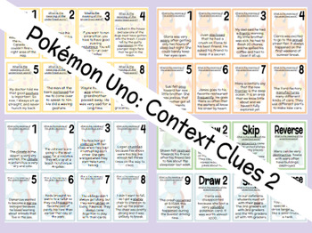 Preview of Pokémon Uno Game - Context Clues - Vocabulary - Set 2