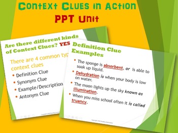 Preview of Context Clues in Action Power Point Unit