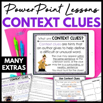 Preview of Context Clues Mini Lesson Slides for 3rd 4th 5th Grade ELA Practice Activities