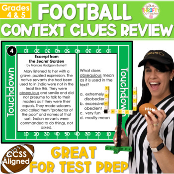 Preview of Context Clues Activities Football PPT Task Cards - Review Context Clues Games