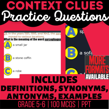 Preview of Context Clues PowerPoints | Definitions Synonyms Antonyms Examples | Grade 5-6