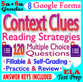 Preview of Context Clues Practice. 5th-6th Grade Vocabulary Activities (SELF-GRADING Forms)