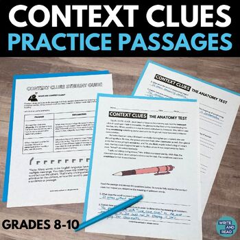 Preview of Context Clues Practice Passages- Test Prep Worksheets- Grades 8, 9, 10