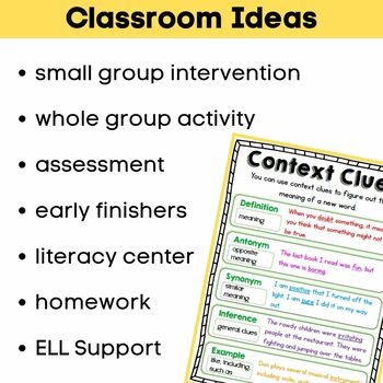 Context Clues Common Core NO PREP Practice Sheets by Tiny Teaching Shack