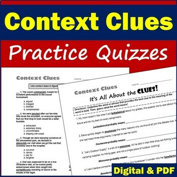 Preview of Context Clues Middle School Practice Worksheets - PDF & Digital