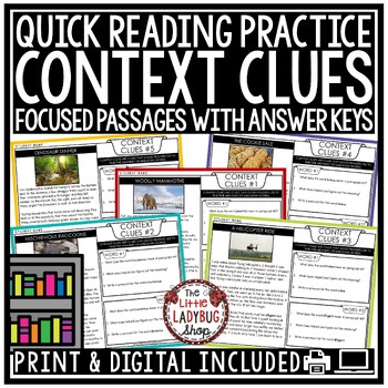 Preview of Context Clues Reading Comprehension Passages Skills and Questions 3rd 4th Grade