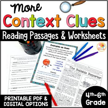 Preview of Context Clues Reading Passages, Worksheets, Activities, & Anchor Charts