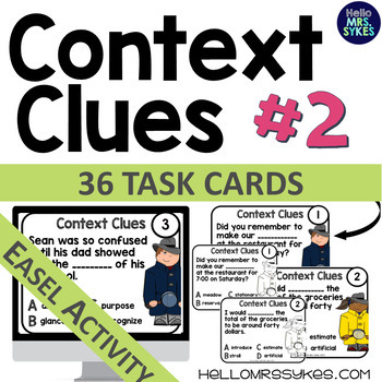 Preview of Context Clues Task Cards Easel and Print 2nd, 3rd, 4th Set 2