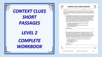 Preview of Context Clues: Short Passages Fillable PDF Level 2 Complete Workbook (Sets 1-10)