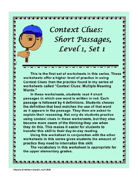 Preview of Context Clues: Short Passages, Level 1, Set 1