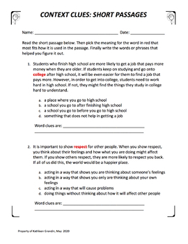 Finding Word Meaning In Context - Prove Your Thinking Worksheet