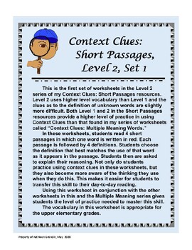Preview of Context Clues: Short Passages, Level 2, Set 1