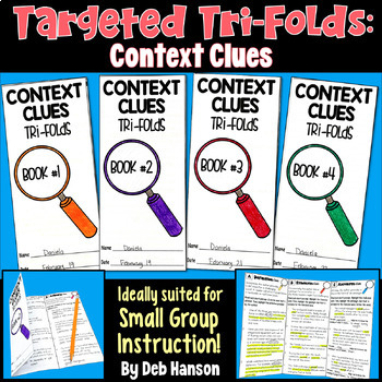 Preview of Context Clues Practice: Worksheets presented as Four Trifolds with Passages