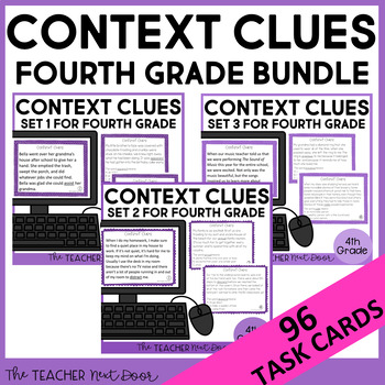 Preview of Context Clues Task Cards Bundle for 4th Grade Context Clues Worksheets Games
