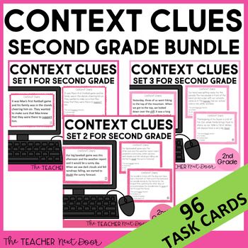 Preview of Context Clues Task Card Bundle for 2nd Grade Print and Digital