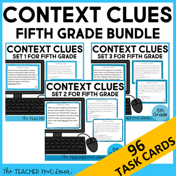 Preview of Context Clues Task Card Bundle for 5th Grade Print and Digital