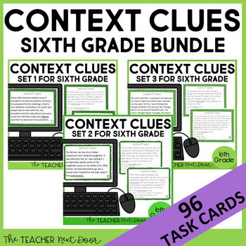 Preview of Context Clues Task Card Bundle for 6th Grade Context Clues Worksheets Games