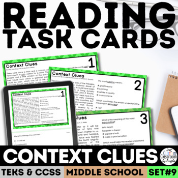 Preview of Using Context Clues Practice Task Cards Word Meaning Middle School Quiz